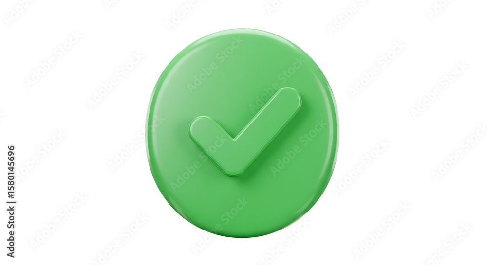 Poster 3d rendering check mark green icon symbol with transparent background