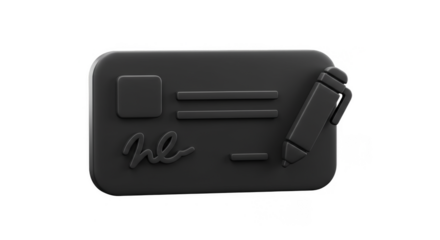 3D Render Black Card with Pen for Signature on Transparent Image