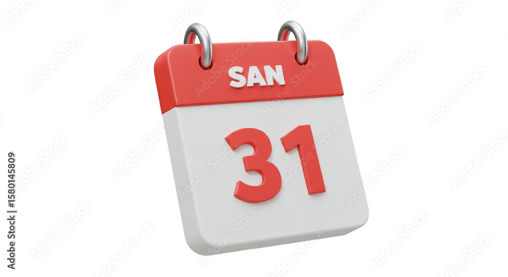 Poster 3d render calendar with red details and transparent background