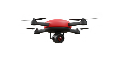 3D Render of Red Drone Quadcopter with Camera Isolated