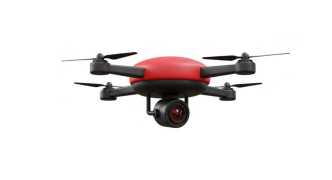 3D Render of Red Drone Quadcopter with Camera Isolated