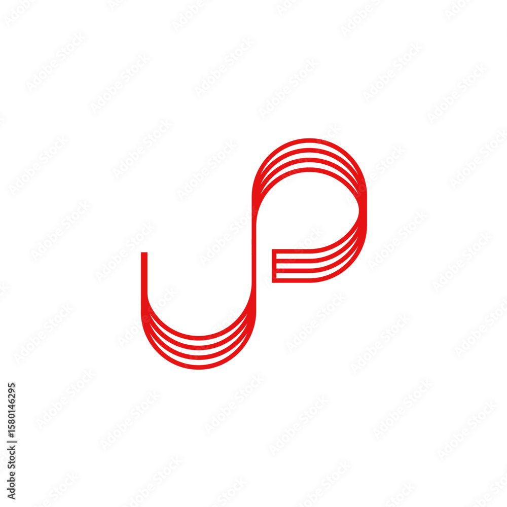 Aufkleber a modern abstract logo composed of multiple red parallel lines forming a stylized 'jp' or similar lo