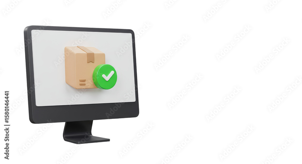 Fototapete 3d rendering computer screen shows package delivery box and tick mark