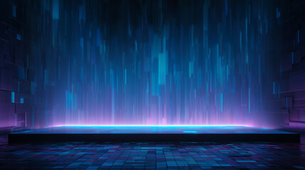 Futuristic Pink Neural Network Light Wall in Dark Room