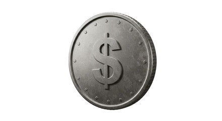3D Render Shiny Silver Dollar Coin Metallic Money on Transparent