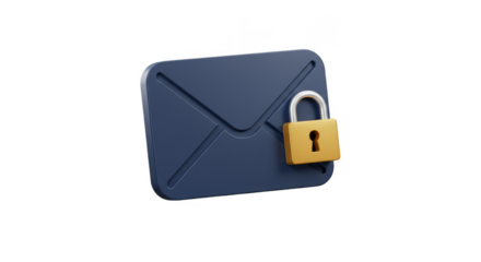 3D Rendered Secure Email with Padlock Protection on Transparent PNG