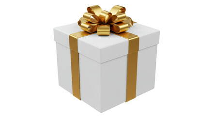 3D Rendered White Gift Box with Golden Bow Holiday Celebration