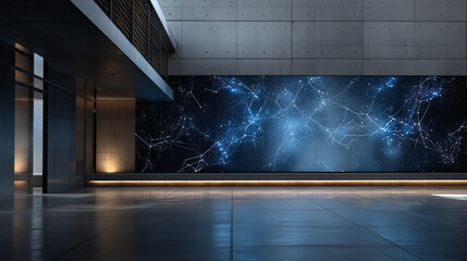 Futuristic Pink Neural Network Light Wall in Dark Room