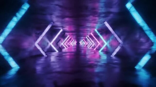4k Futuristic Neon Tunnel Loop with Glowing Lights