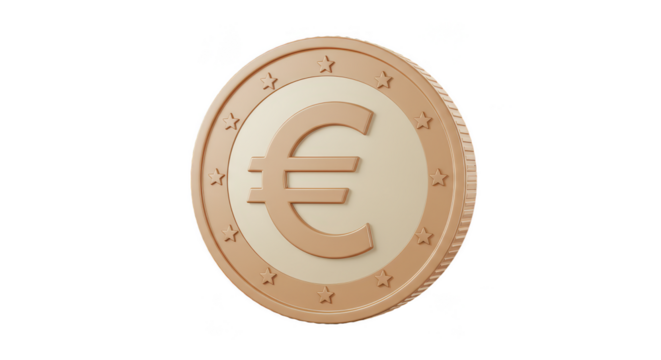 3D Rendered Euro Coin Currency Wealth Success on Transparent