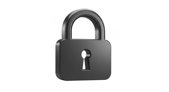 3D Rendered Metal Padlock Secure Data System with Transparency