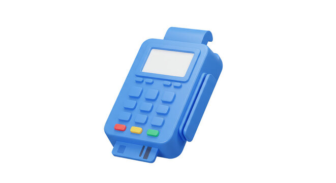 3D Render of Blue Payment Terminal Isolated Background
