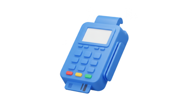 3D Render of Blue Payment Terminal Isolated Background