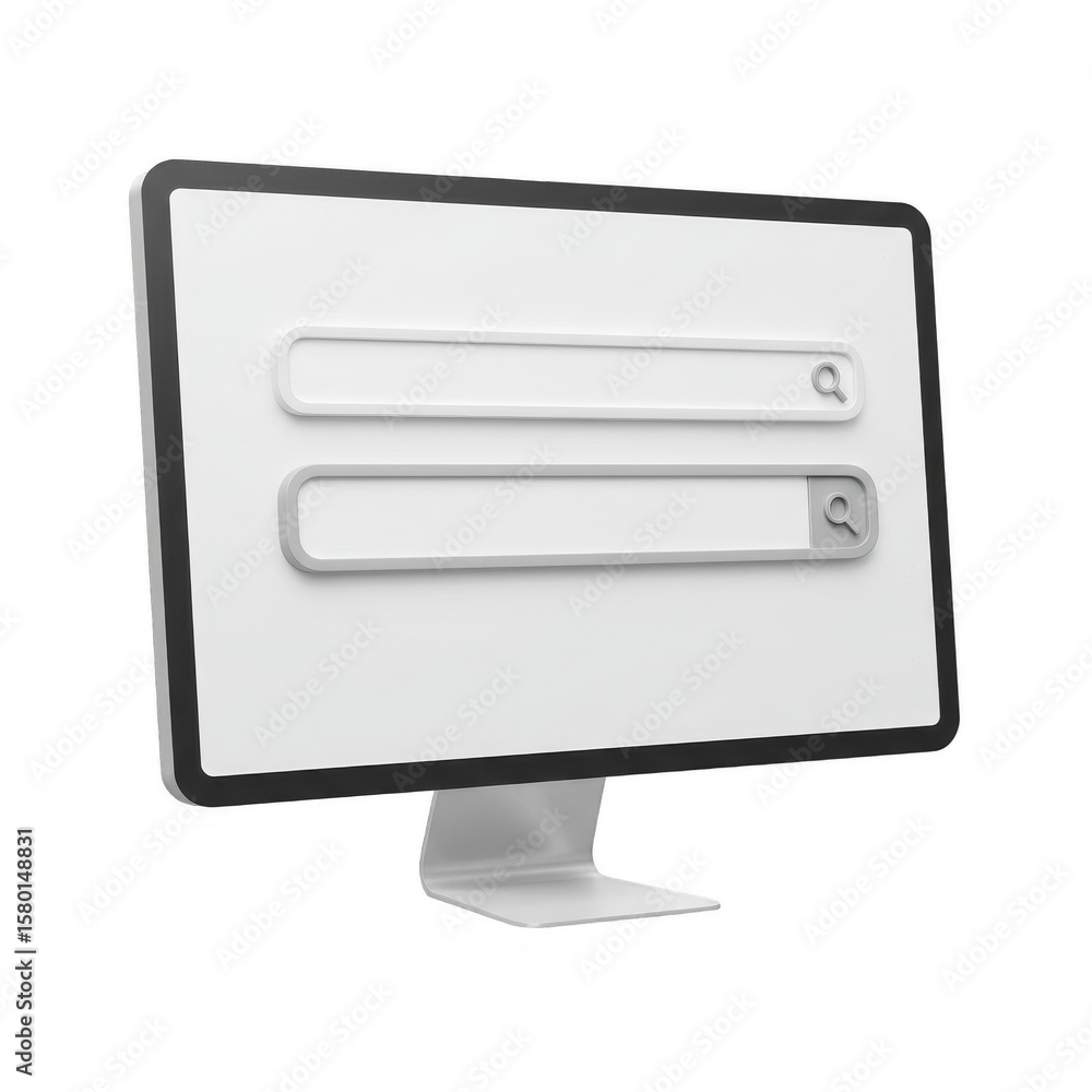 Poster 3d render of computer monitor with search bar isolated background