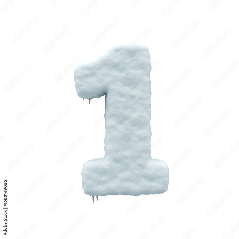 Aufkleber 3d render of isolated snow number one on transparent background