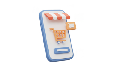 3d Online Shopping Store Mobile Phone Cart Transparent Background
