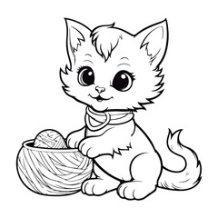Cute Cartoon cat outlined for coloring book isolated on a white background.