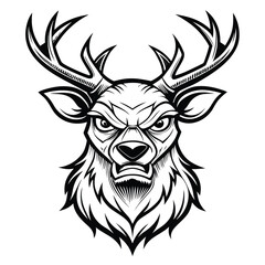 Majestic angry deer head vector illustration on white background