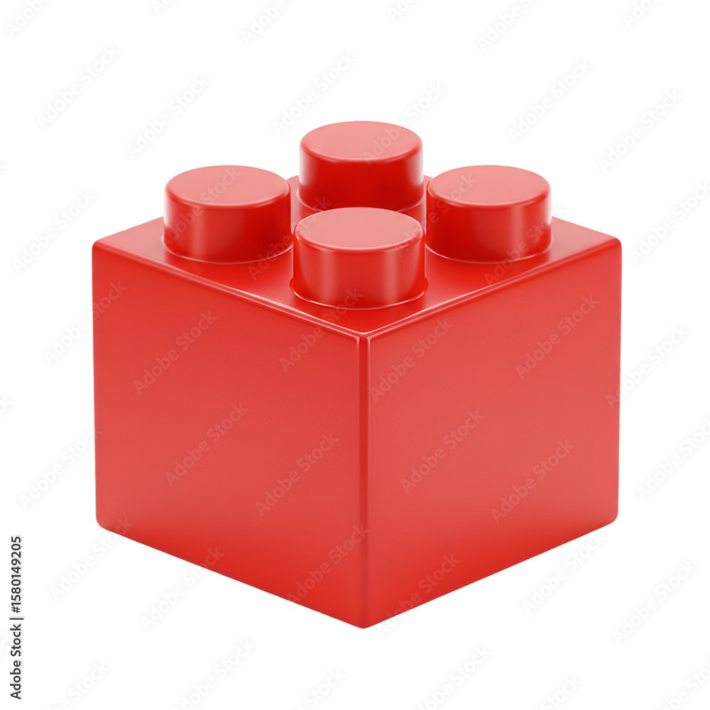 Poster 3d rendering of a red toy block with plastic brick on transparent background