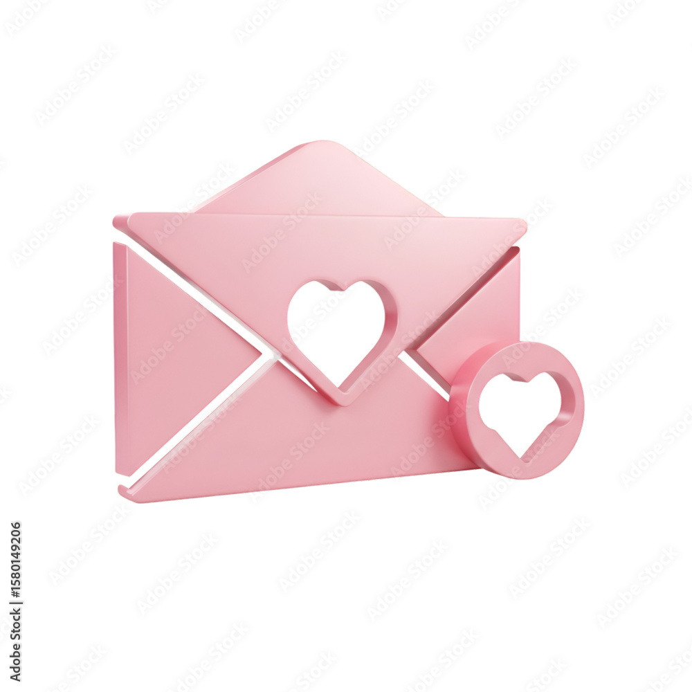 Poster 3d render of pink envelope with heart symbol in transparent background