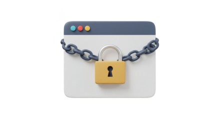 3D Padlock Chain Secures Browser Safety Net Protection Illustration