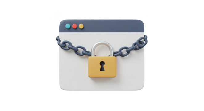 3D Padlock Chain Secures Browser Safety Net Protection Illustration