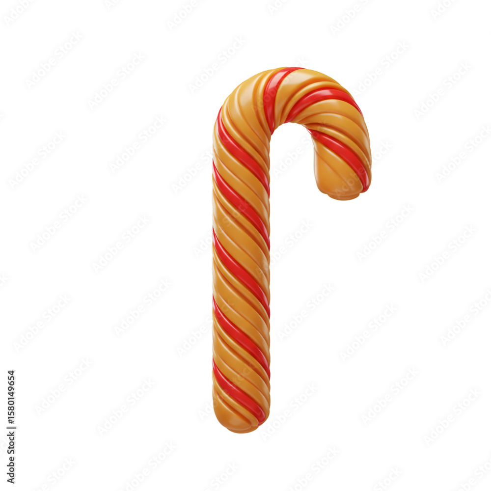 Poster 3d rendering of red and yellow candy cane isolated on transparent