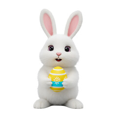 Obraz premium 3D Render Easter Bunny Holding Yellow Egg with Transparent Background