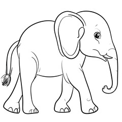 Obraz premium Cute Elephant Walking with Raised Trunk in Black and White Outline Transparent Background png