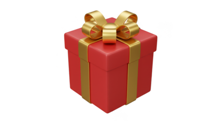3D Rendering of Red Gift Box with Gold Ribbon on Transparent BG