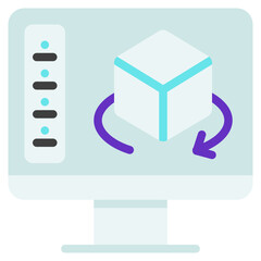 3D Modeling Icon in Flat Color Style Suitable for Web, Apps, Presentation, or Printable Meanings	