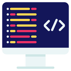 Coding Icon in Flat Color Style Suitable for Web, Apps, Presentation, or Printable Meanings	