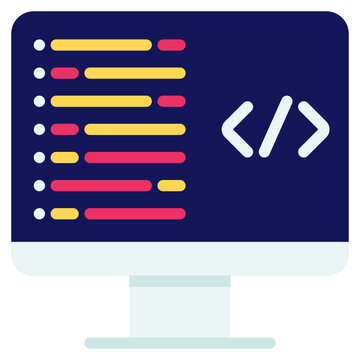 Coding Icon in Flat Color Style Suitable for Web, Apps, Presentation, or Printable Meanings	