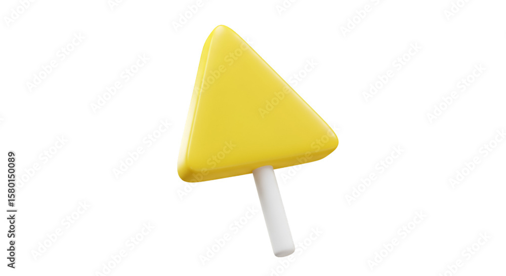 Poster 3d rendering of yellow triangular lollipop on a stick against black