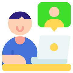 Online Meeting Icon in Flat Color Style Suitable for Web, Apps, Presentation, or Printable Meanings	