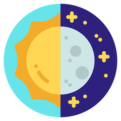 Night and Day Icon in Flat Color Style Suitable for Web, Apps, Presentation, or Printable Meanings	