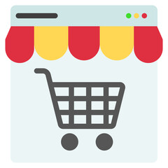 Online Shop Icon in Flat Color Style Suitable for Web, Apps, Presentation, or Printable Meanings	