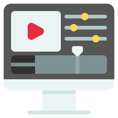 Video Editing Icon in Flat Color Style Suitable for Web, Apps, Presentation, or Printable Meanings	