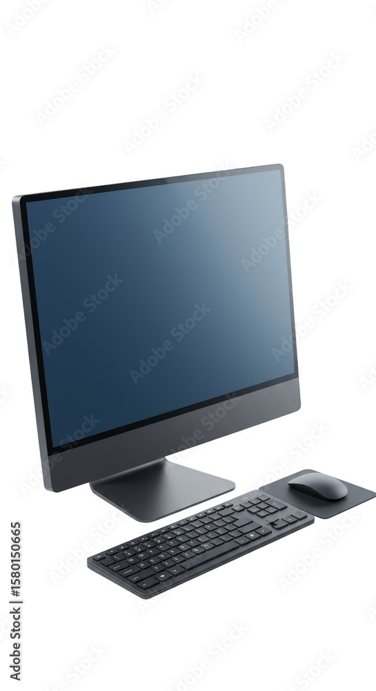 Aufkleber 3d rendered desktop computer monitor keyboard and mouse on transparent