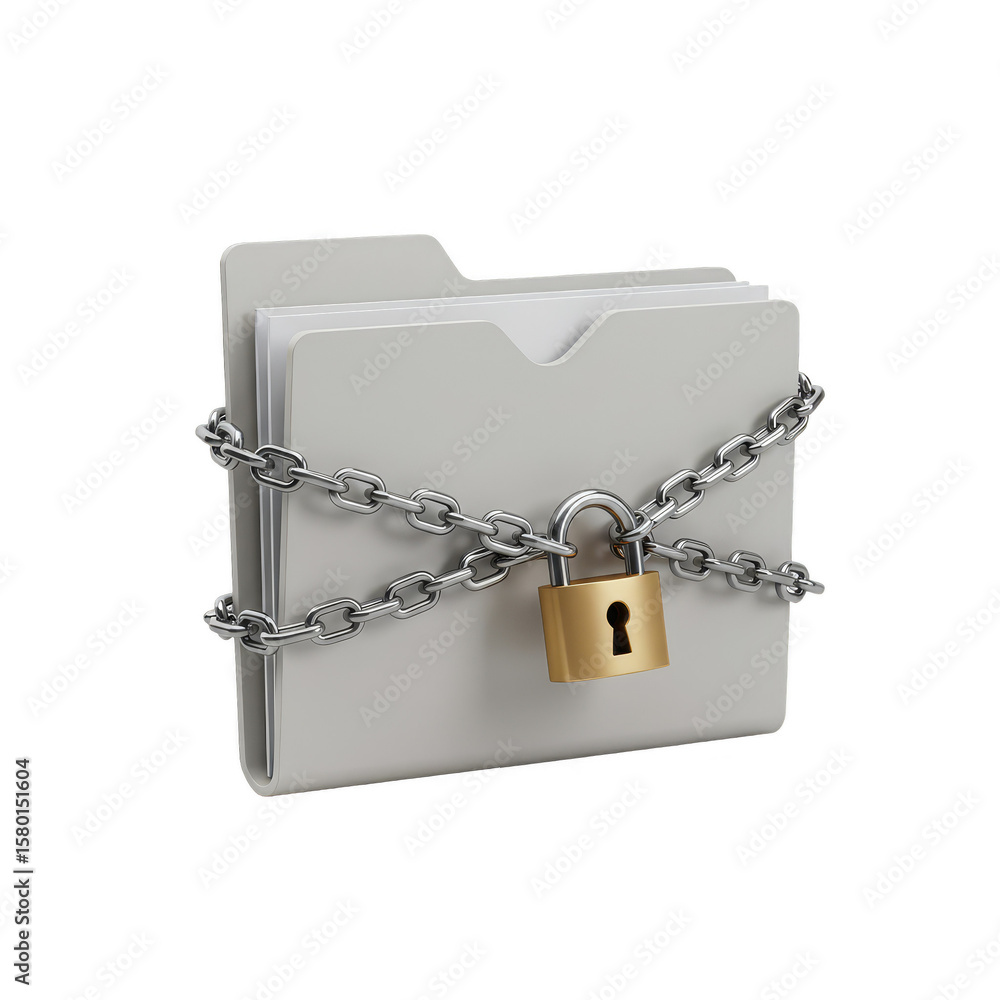 Poster 3d security folder lock chain data privacy transparent background