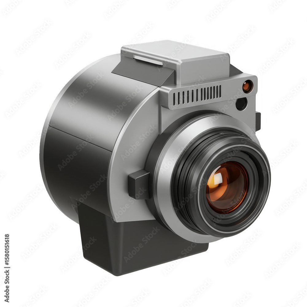 Poster 3d render of a silver camera on transparent background isolated