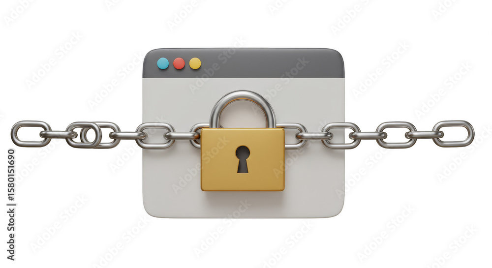Poster 3d security lock chain secure browser website internet protection