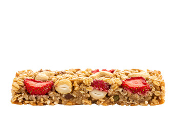 Isolated Granola Bar with Strawberry and Nut on Transparent Background
