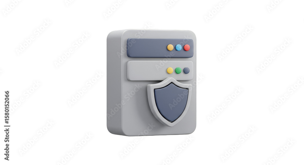 Poster 3d rendered server technology with data network security protection
