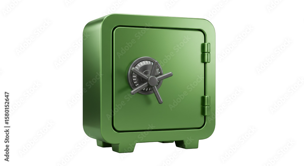 Poster 3d rendering of green strongbox security finance isolated background