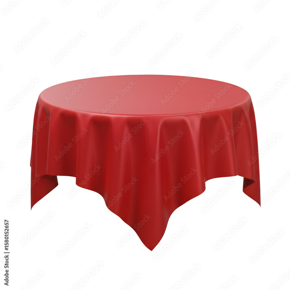 Poster 3d render of shiny red tablecloth isolated on transparent background