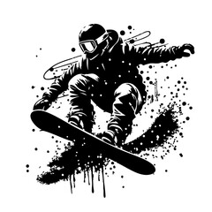 Snowboard Silhouette Grunge Splatter and Dripping Spray Effects