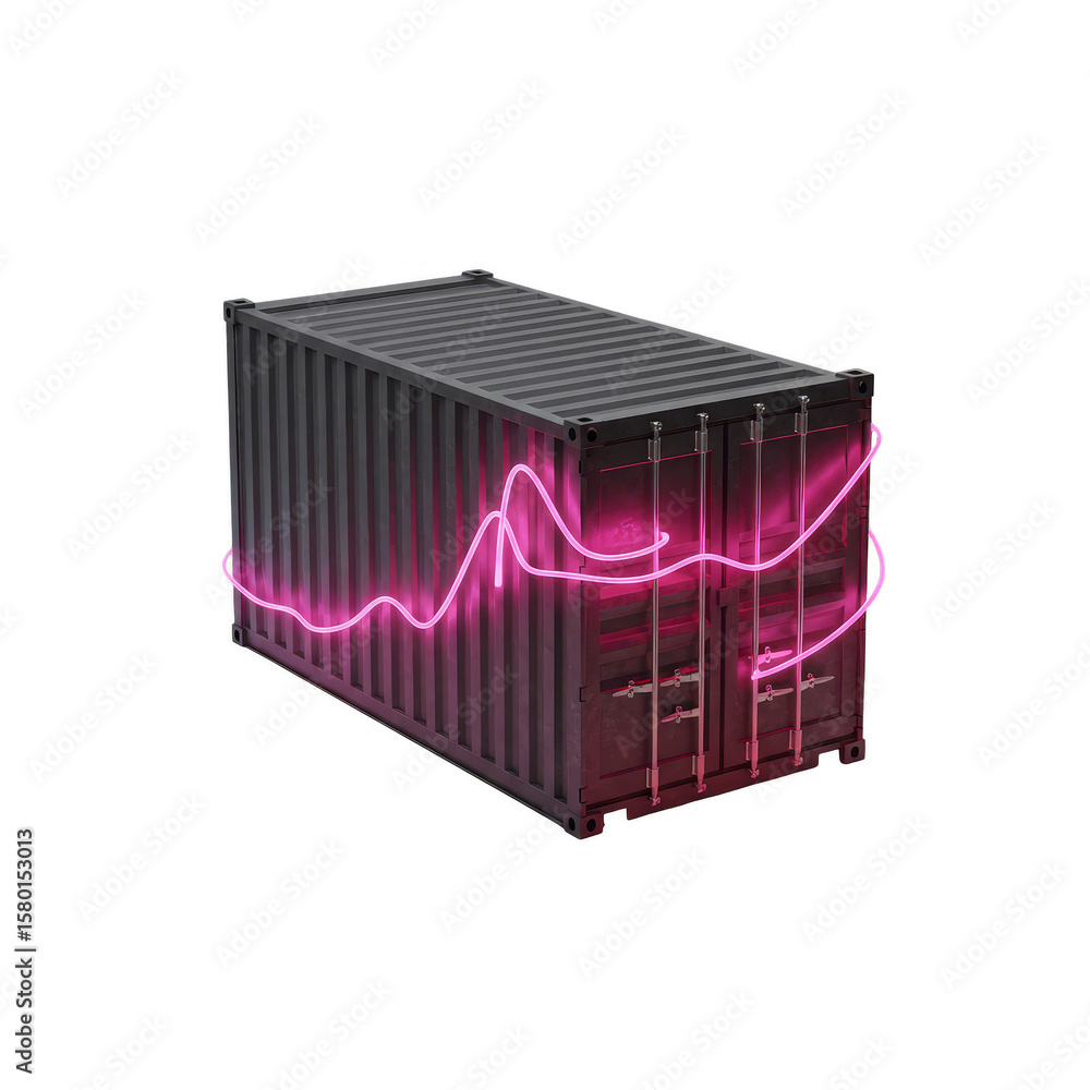 Poster 3d rendering black container neon pink glow transparent background