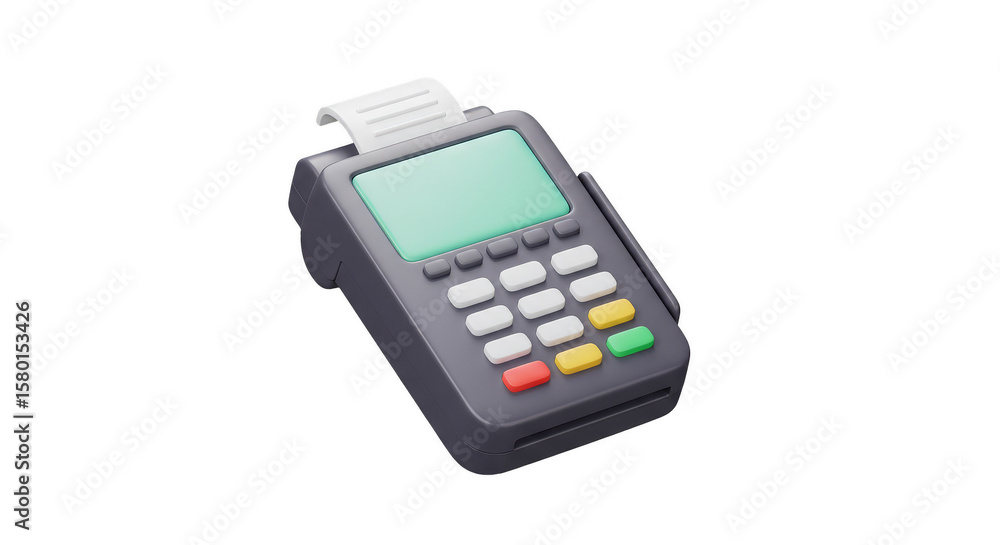 Poster 3d rendering of pos terminal payment credit card reader machine