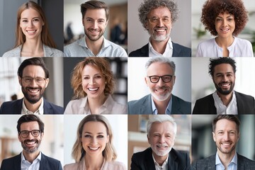 Collage of portraits and faces of business team of people for userpic and profile picture , productive ai